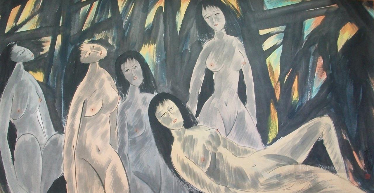 five naked ladies old China ink Oil Paintings